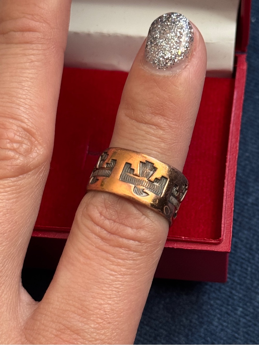 Vintage Solid Copper Thunderbird Wide
Band Ring  size 6